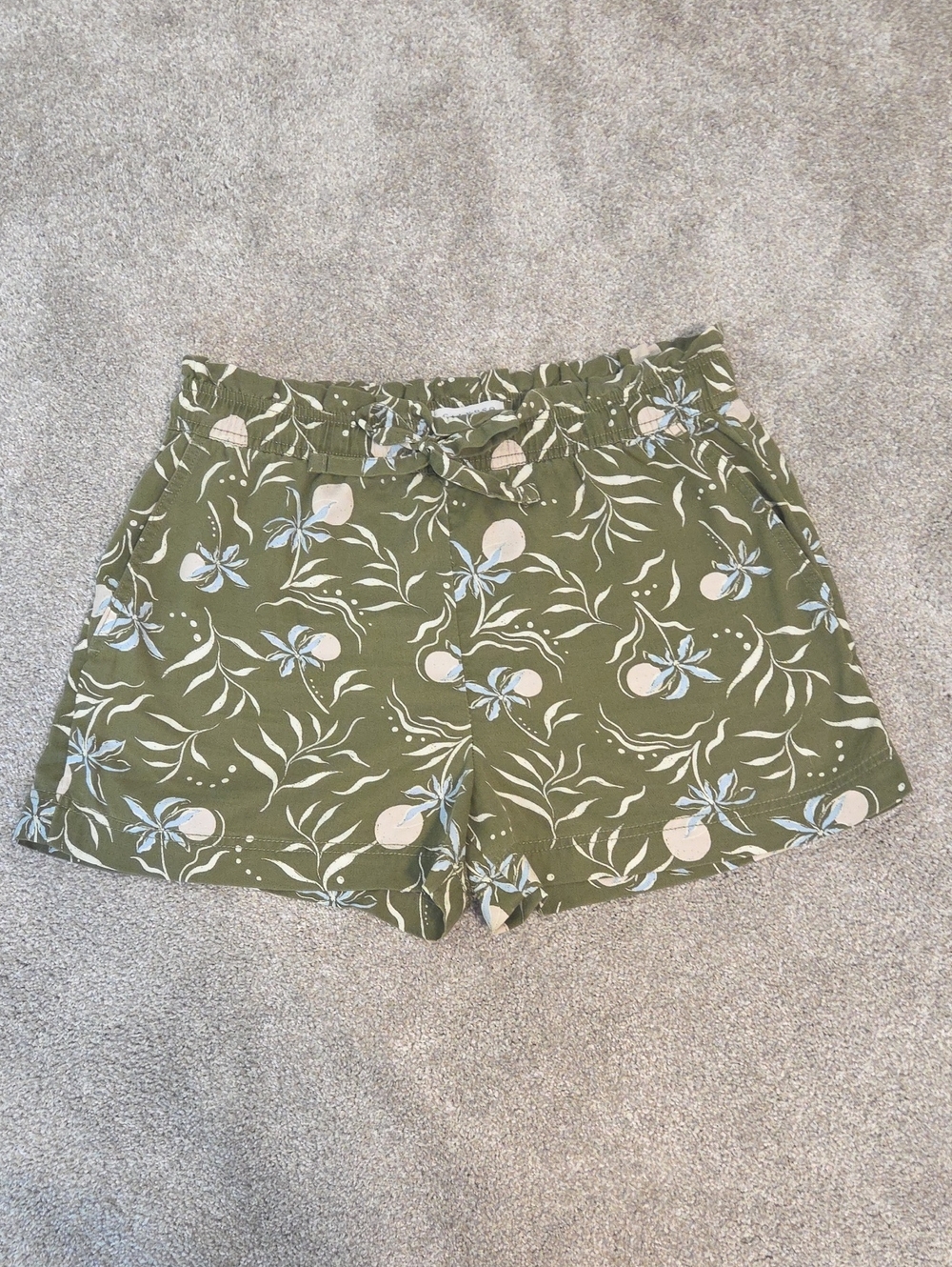 Calypso St. Barth Olive Green Floral Paperbag Waist Shorts